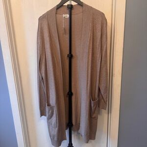 Cielo Long Cardigan Sweater NWT 2XL Taupe Open Front Pockets Lightweight